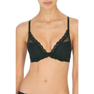 Natori NWT UNDERWIRE Feathers Plunge Bra T-Shirt 34DD Dark Forest